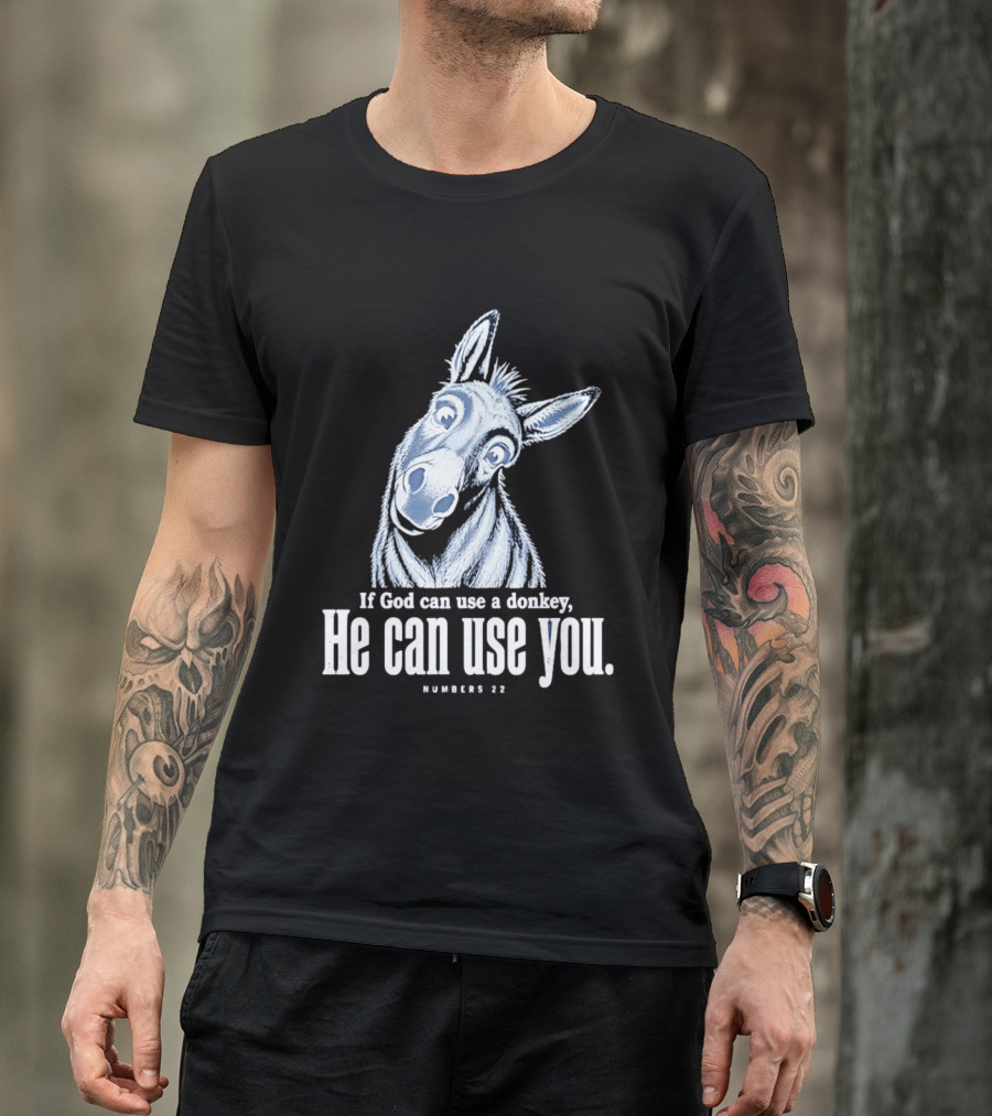 If God Can Use A Donkey He Can Use You Cartoon Donkey Numbers 22 T-Shirt