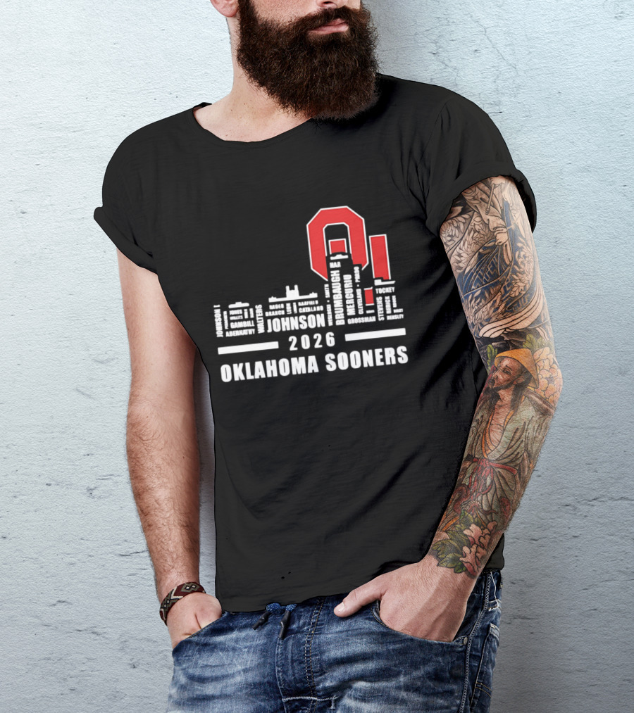 Oklahoma Sooners 2026 Johnson City Skyline Player Name T-Shirt