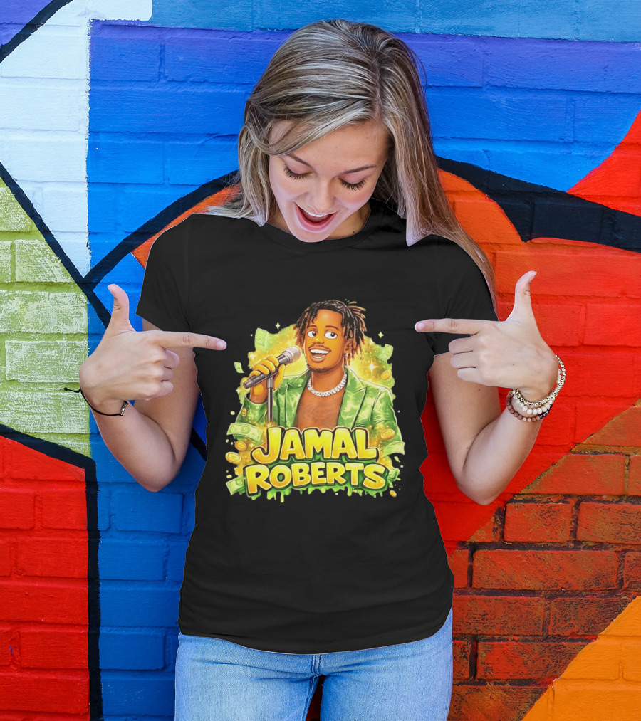 Jamal Roberts 2025 American Idol Winner Illustrated Mic Holding Dollar Sign T-Shirt