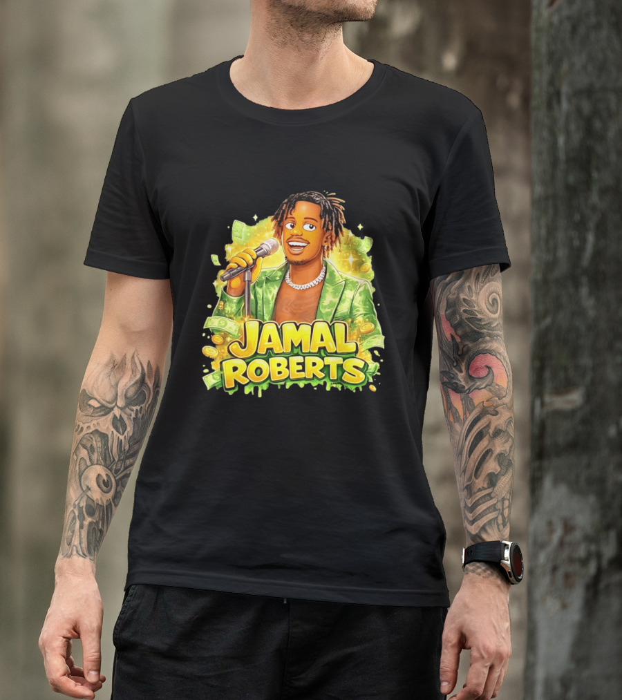 Jamal Roberts 2025 American Idol Winner Illustrated Mic Holding Dollar Sign T-Shirt