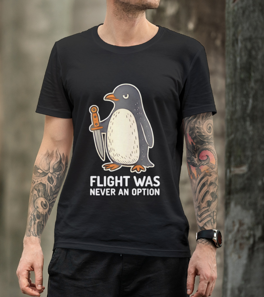 Flight Was Never An Option Cartoon Penguin With Sword T-Shirt