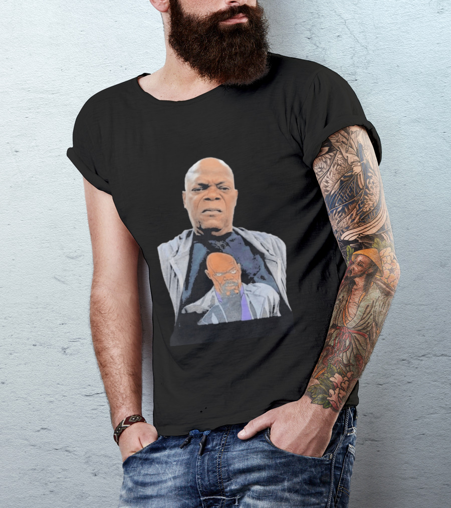 Samuel L. Jackson Wearing Himself On T-Shirt