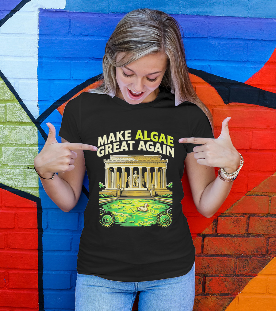 Make Algae Great Again Greek Temple Duck Pond Political Satire T-Shirt