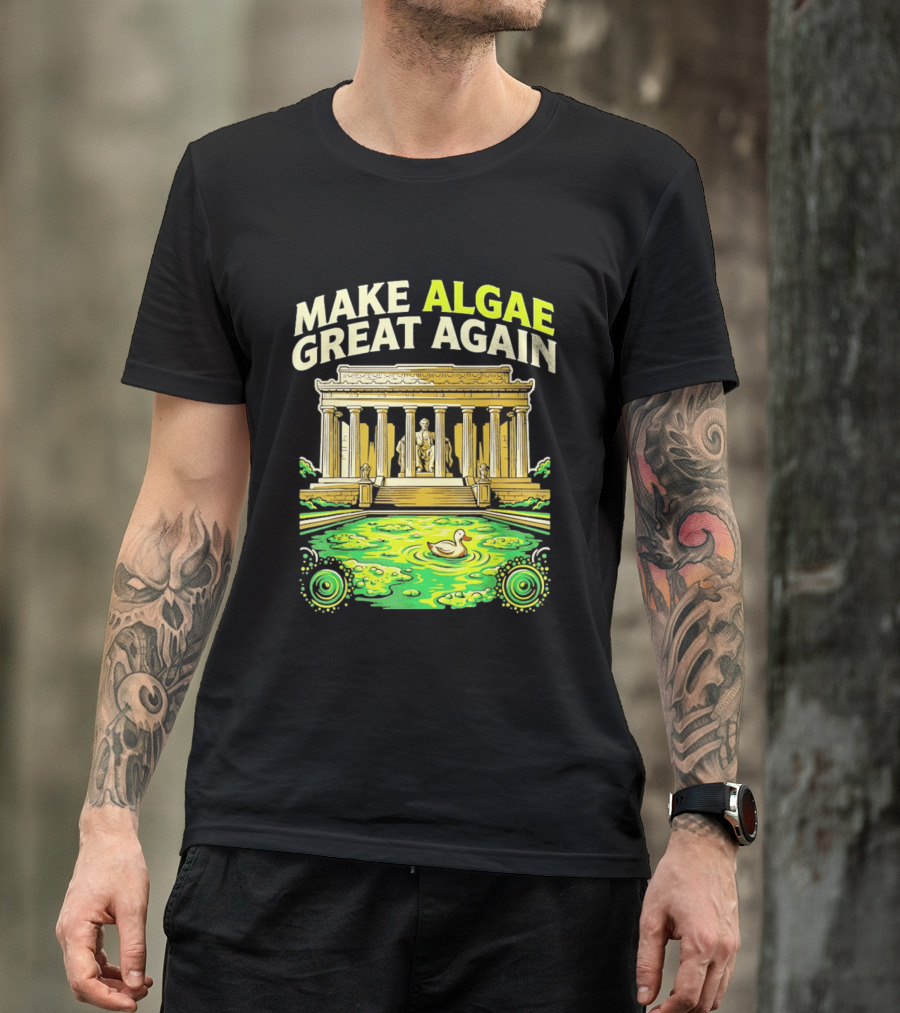Make Algae Great Again Greek Temple Duck Pond Political Satire T-Shirt