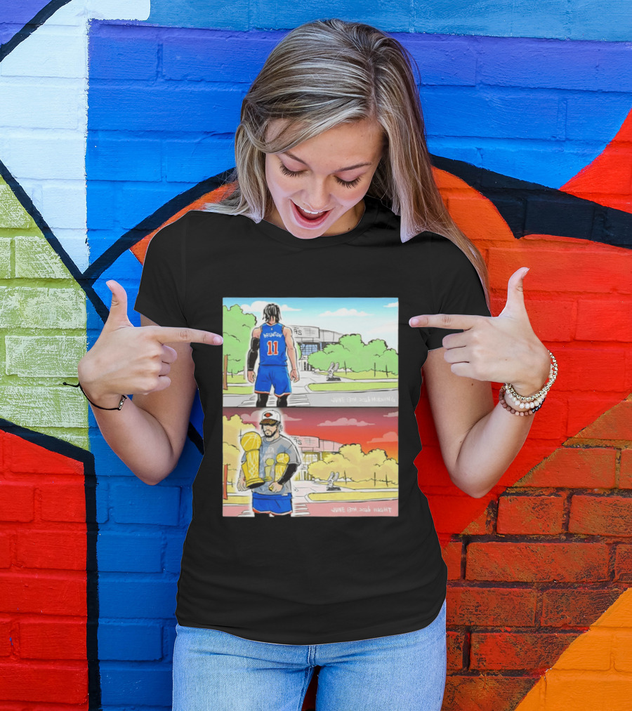 Maki Brunson NY Knicks Jalen Brunson NBA Champs June 13th Morning Night Trophy Comic T-Shirt