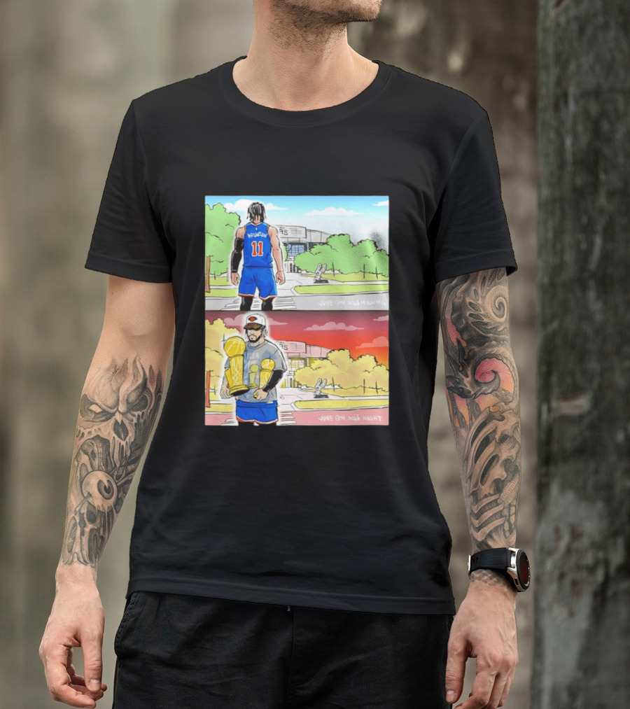 Maki Brunson NY Knicks Jalen Brunson NBA Champs June 13th Morning Night Trophy Comic T-Shirt