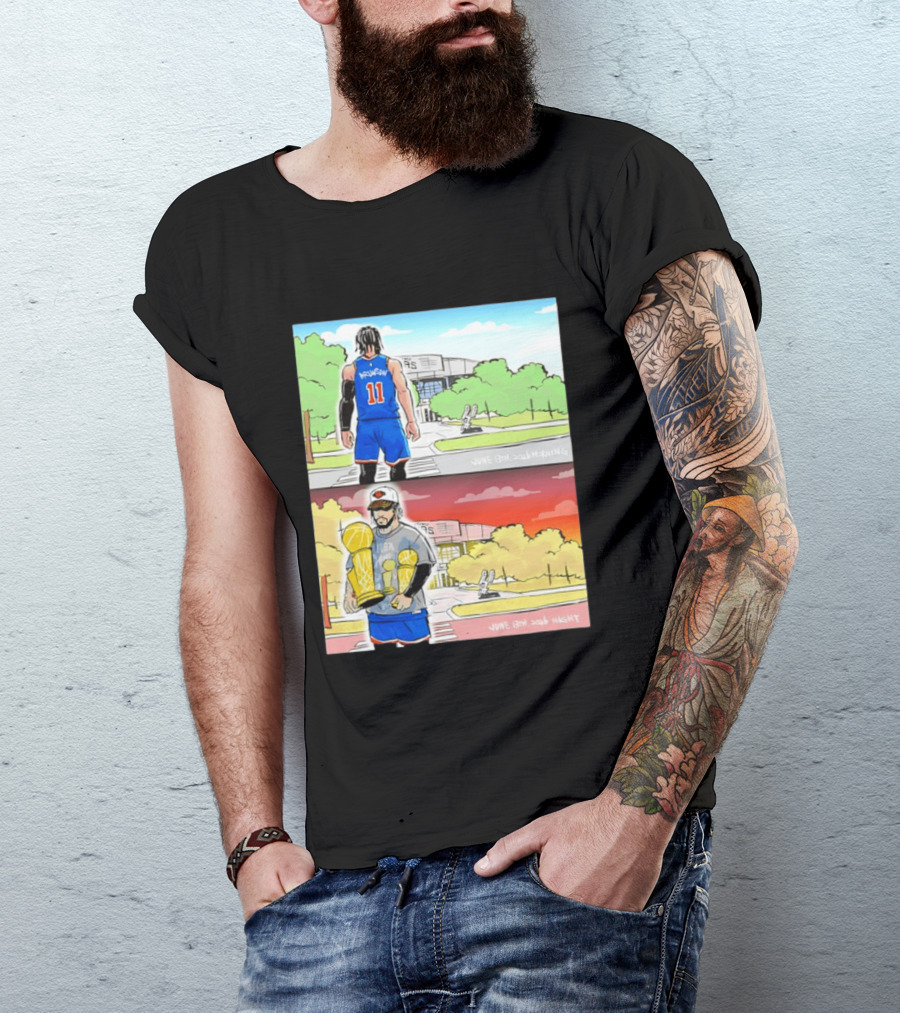 Maki Brunson NY Knicks Jalen Brunson NBA Champs June 13th Morning Night Trophy Comic T-Shirt