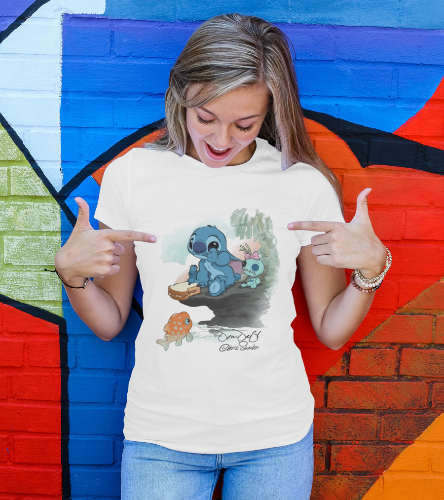 Lilo & Stitch Ohana Alii Stitch And Scrump With Fish And Sandwich T-Shirt