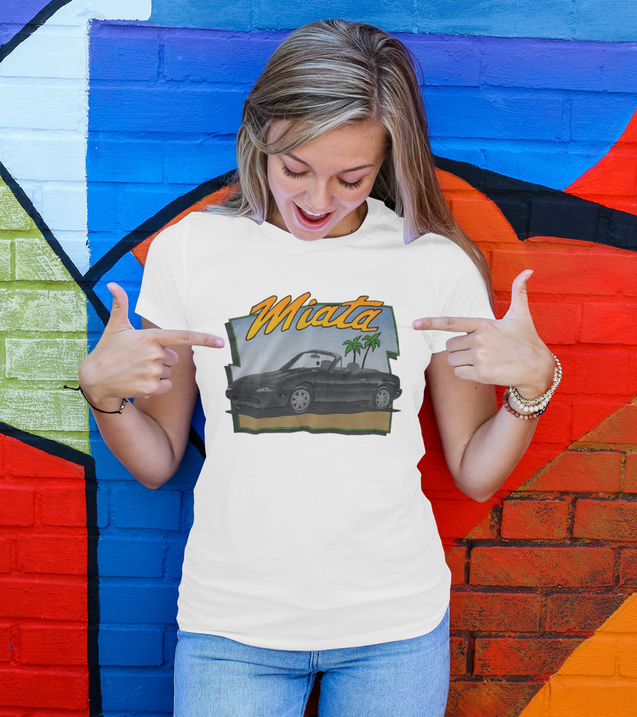 Miata Mazda NA Roadster Convertible With Palm Trees Beach Scene T-Shirt
