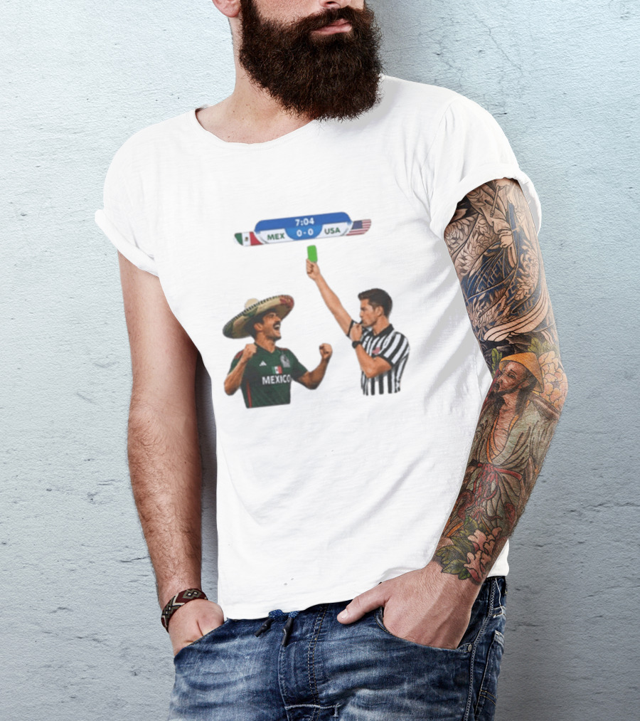Mexico USA Soccer Rivalry Green Card Referee Moment T-Shirt