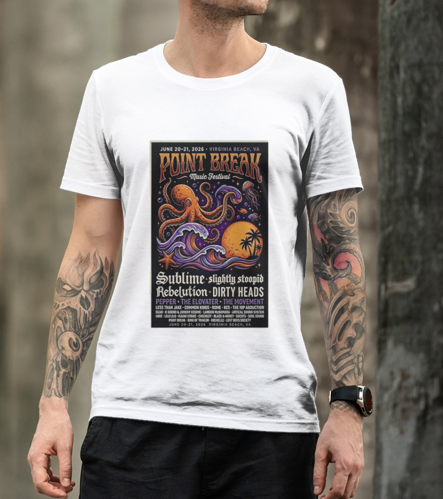 Point Break Music Festival 2026 Virginia Beach Sublime Slightly Stoopid Rebelution Dirty Heads Pepper T-Shirt
