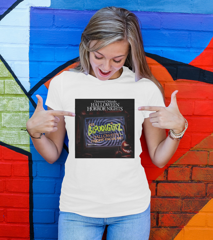 Universal Orlando Halloween Horror Nights HR Blood N Gutz Presents A Halloween Fright Tacular TV Experience T-Shirt