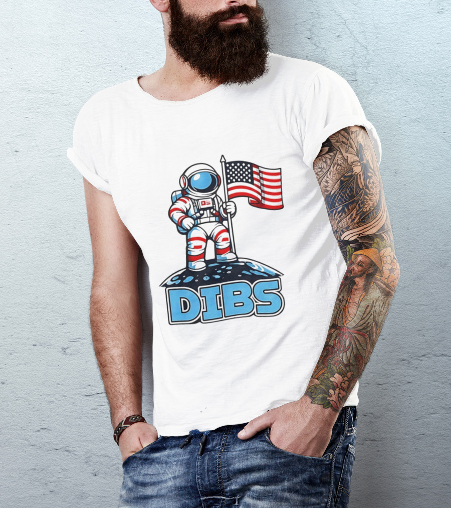 USA Dibs On The Moon Astronaut Space American Flag T-Shirt