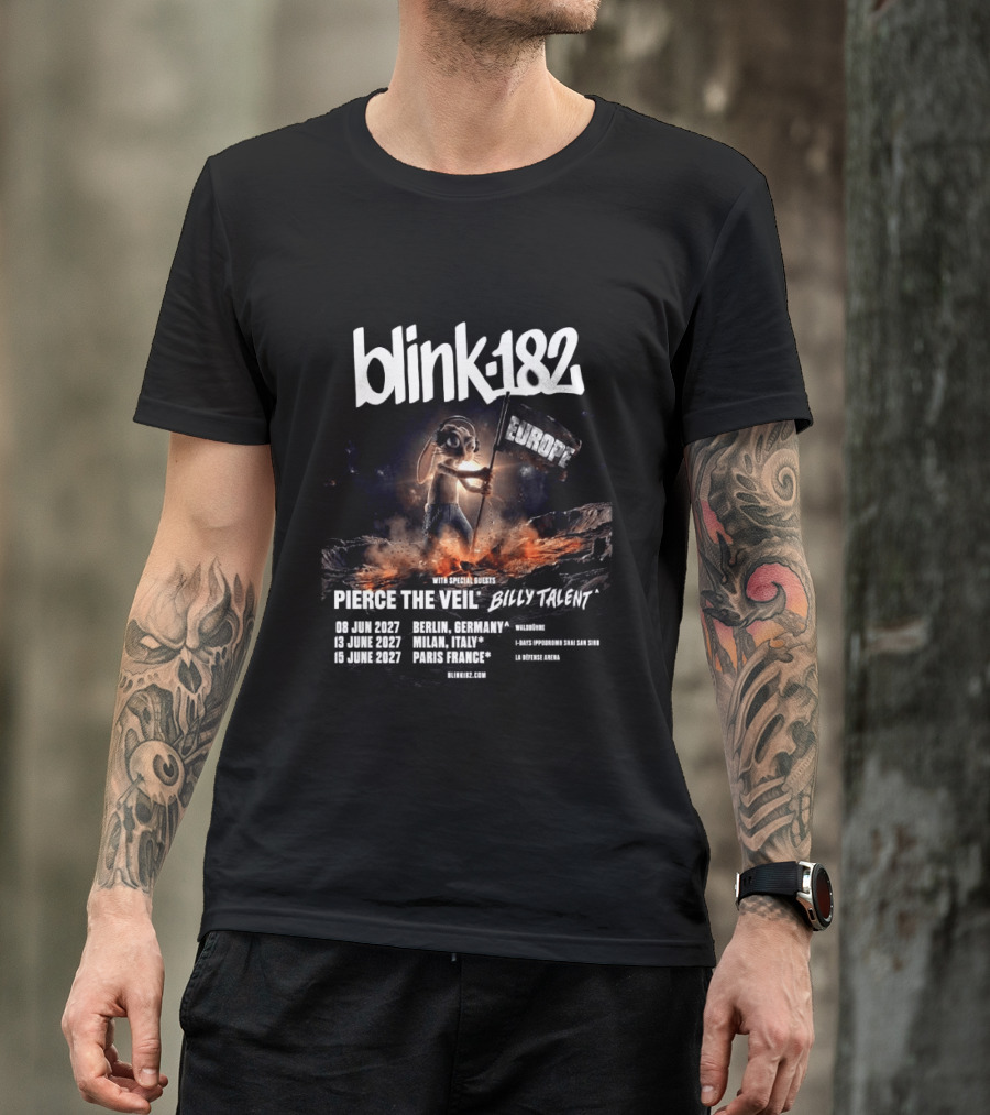 Blink 182 Europe Tour 2027 Dates Germany Italy France With Pierce The Veil Billy Talent T-Shirt