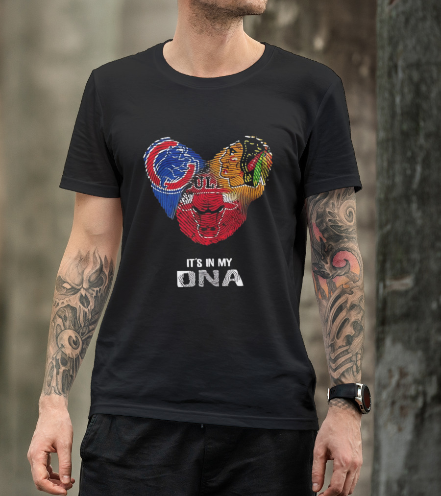 Chicago Blackhawks Bulls Cubs It's In My DNA Fingerprint Logos T-Shirt