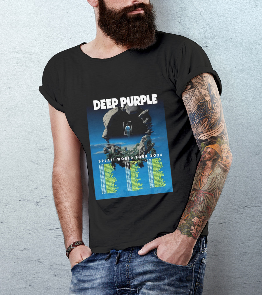 Deep Purple Splat World Tour 2026 Schedule And Dates Raleigh To Mexico City T-Shirt