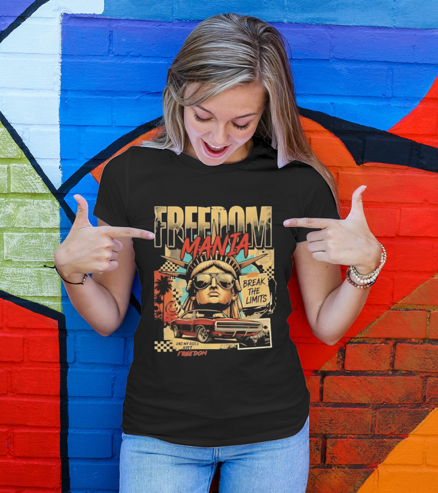 Freedom Mania Break The Limits Vintage Car Liberty Cityscape T-Shirt