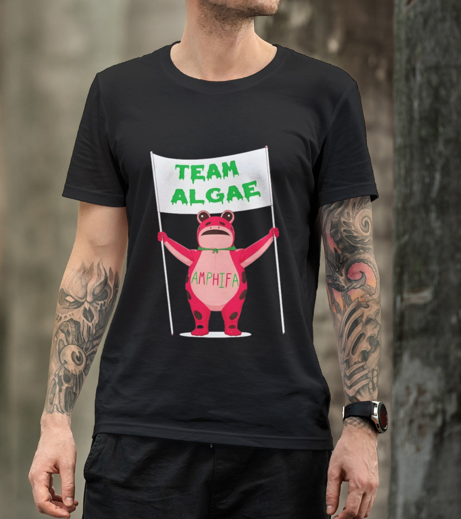 Team Algae Amphifa Frog Holding Banner T-Shirt