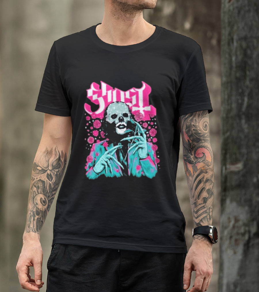 Ghost Band Summer 2026 Exclusive Floral Lachryma Pink Roses Skull T-Shirt