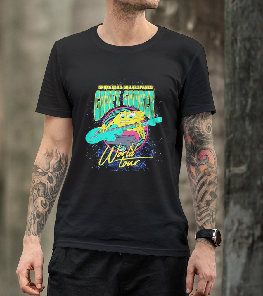 Sponge SquarePants Goofy Goober World Tour Rocking Out With Guitar T-Shirt