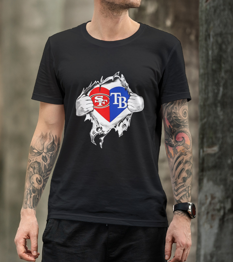 Tampa Bay Rays And San Francisco 49ers Heart Rip T-Shirt