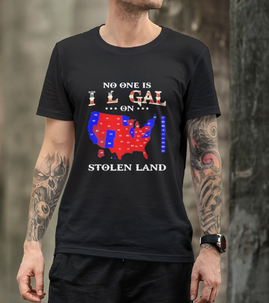 No One Is Illegal On Stolen Land USA Map Red And Blue States T-Shirt