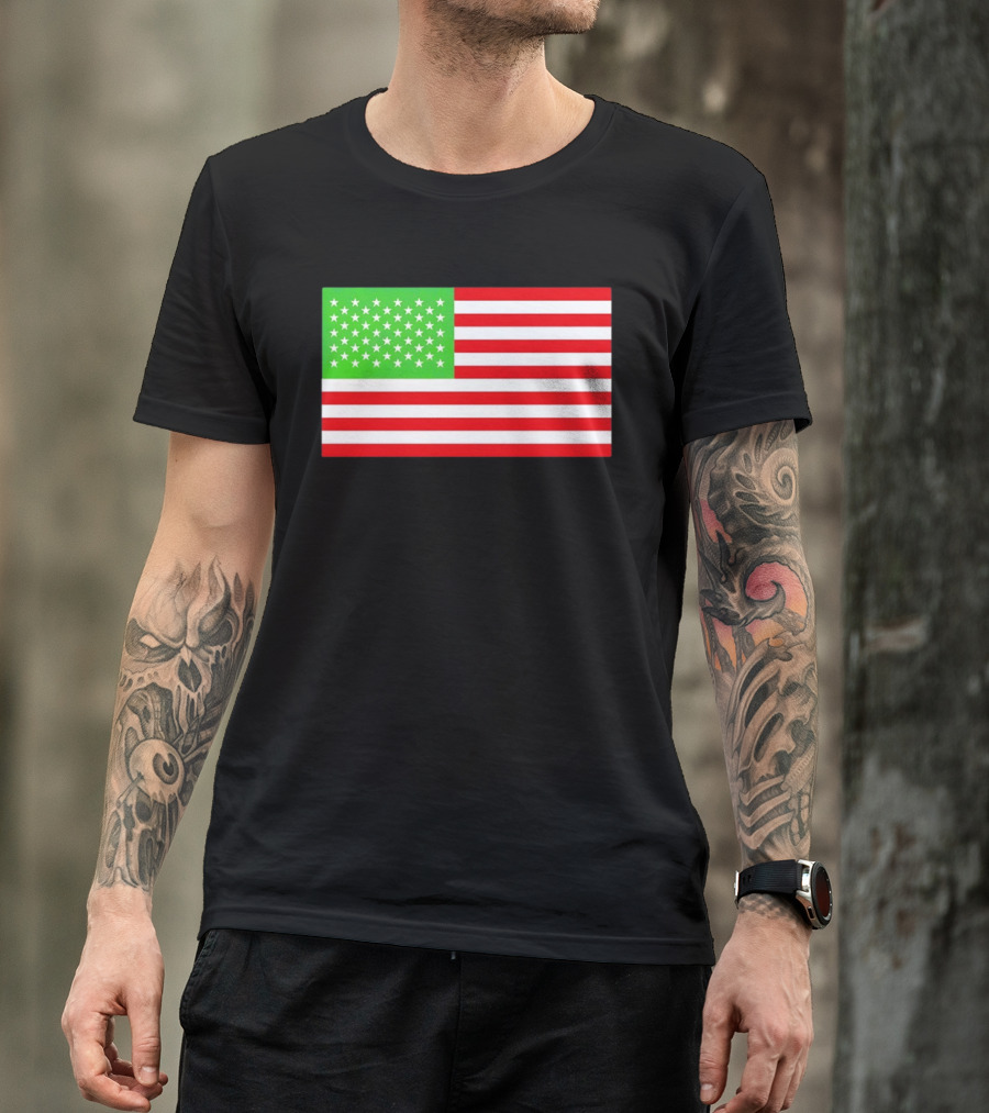 Team Algae Reflecting Pond Green Stars United States National Flag USA 4th Of July T-Shirt