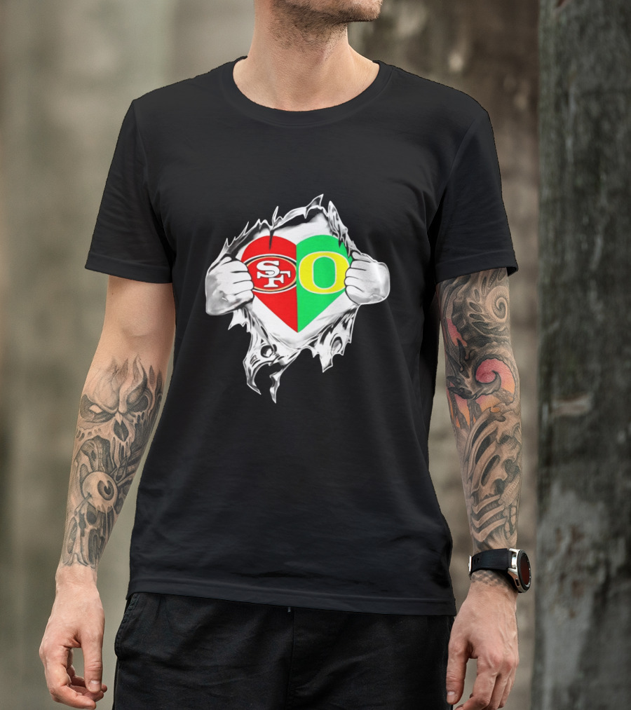 Oregon Ducks San Francisco 49ers Heart Style Logos T-Shirt
