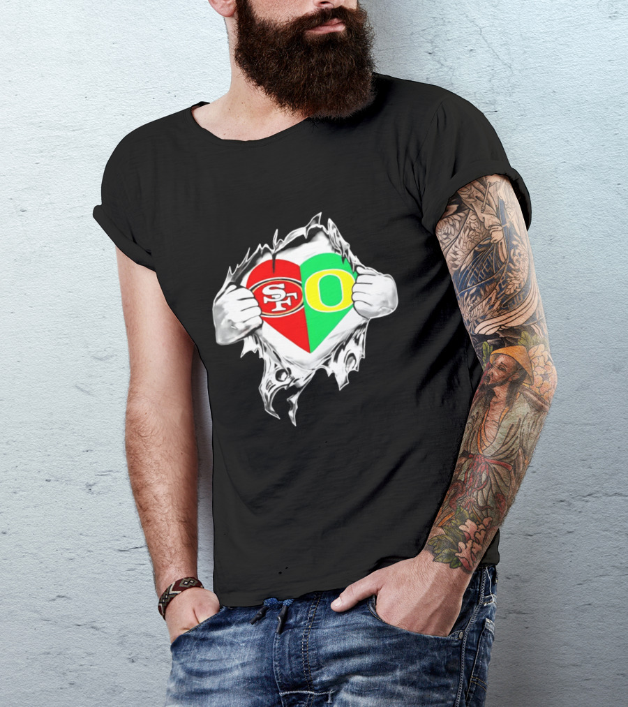Oregon Ducks San Francisco 49ers Heart Style Logos T-Shirt
