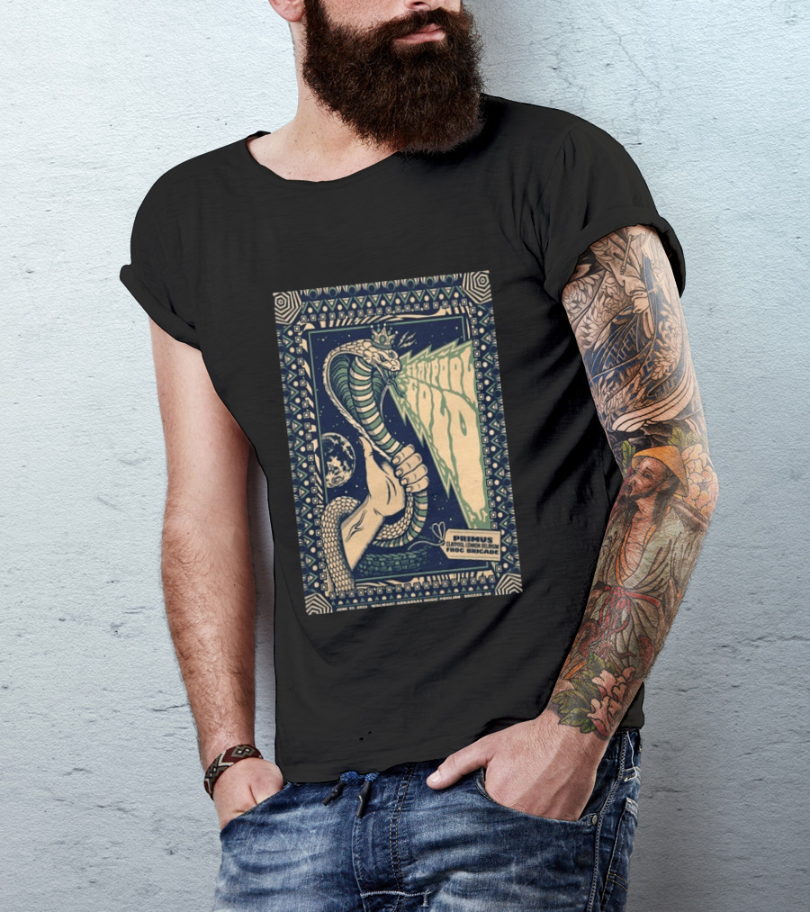 Primus June 17 2023 Walmart Arkansas Amphitheater Clapool Lennon Delirium Frog Brigade Concert Snake Earth T-Shirt