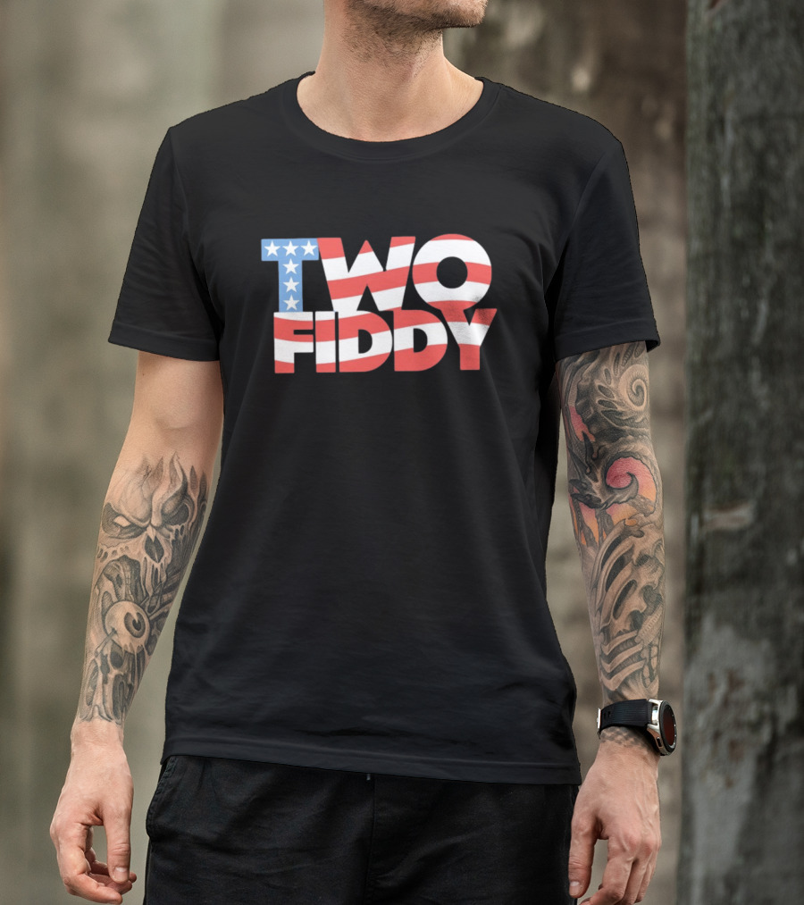 Two Fiddy American Flag Red White Blue Stars Stripes T-Shirt