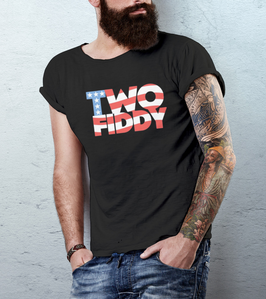 Two Fiddy American Flag Red White Blue Stars Stripes T-Shirt