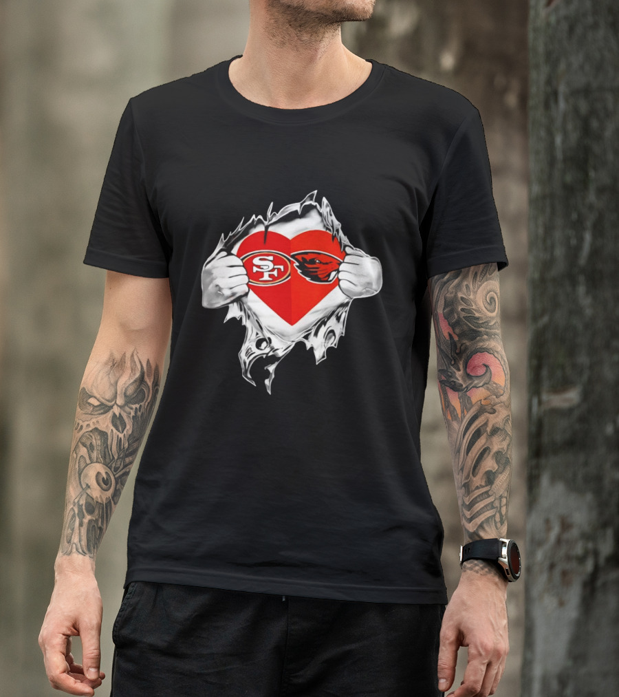 San Francisco 49ers Oregon State Beavers Heart Scratch T-Shirt