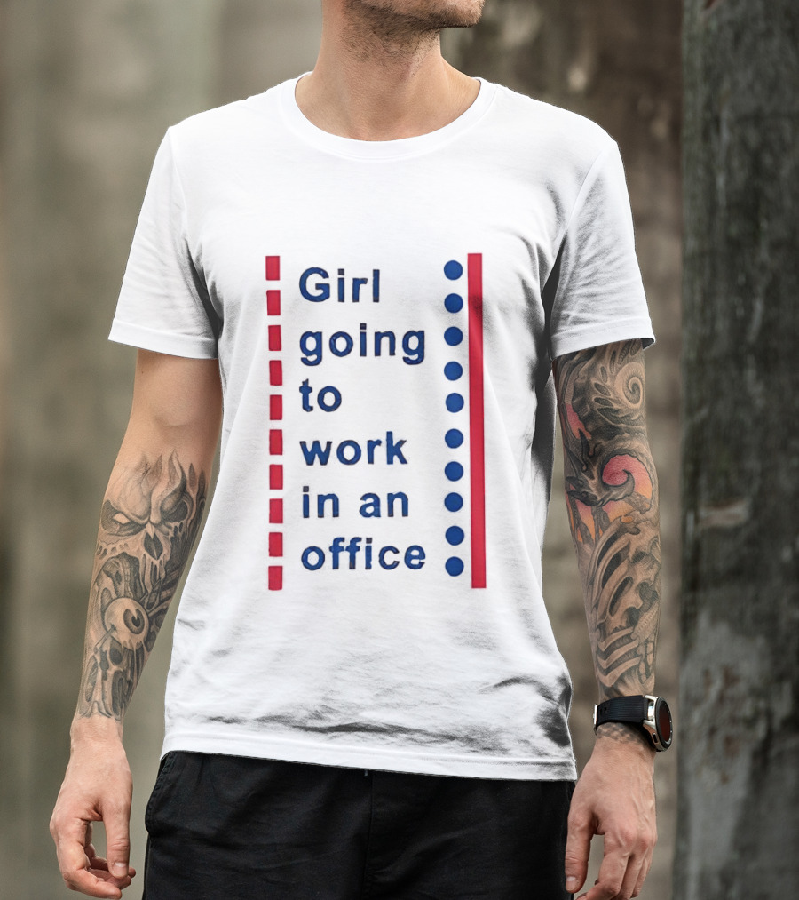 Girl Going To Work In An Office Text With Red And Blue Lines And Dots T-Shirt
