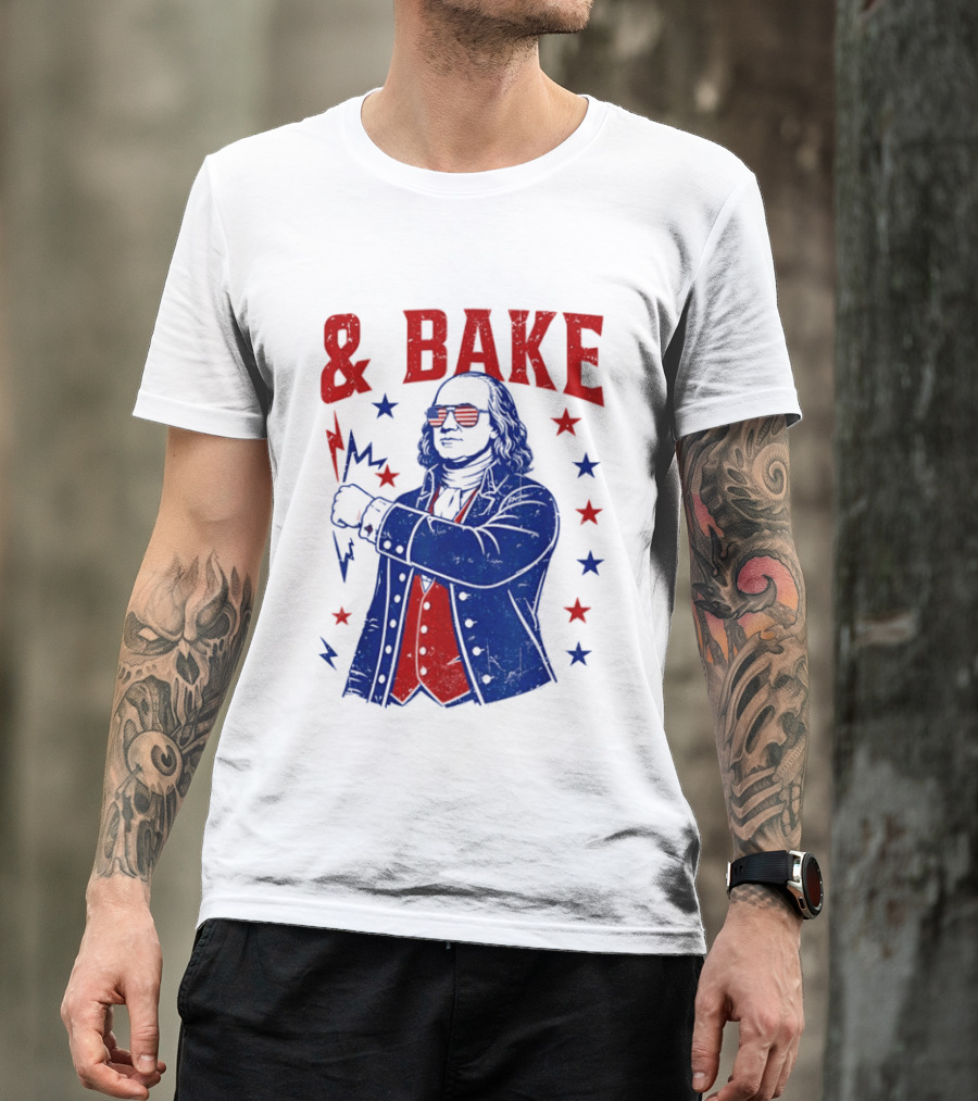 USA Benjamin Franklin Bake American Flag Sunglasses Stars T-Shirt