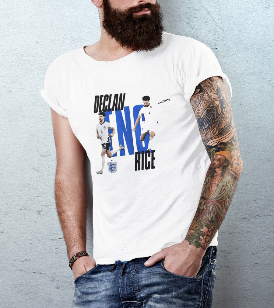 Declan Rice England National Football Team Player Action With Team Crest And ENG Letters T-Shirt