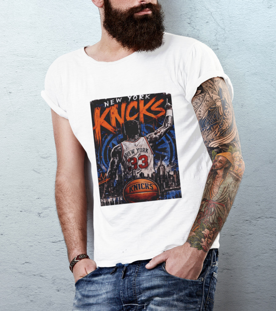 New York Knicks Ewing 33 City Skyline Basketball T-Shirt