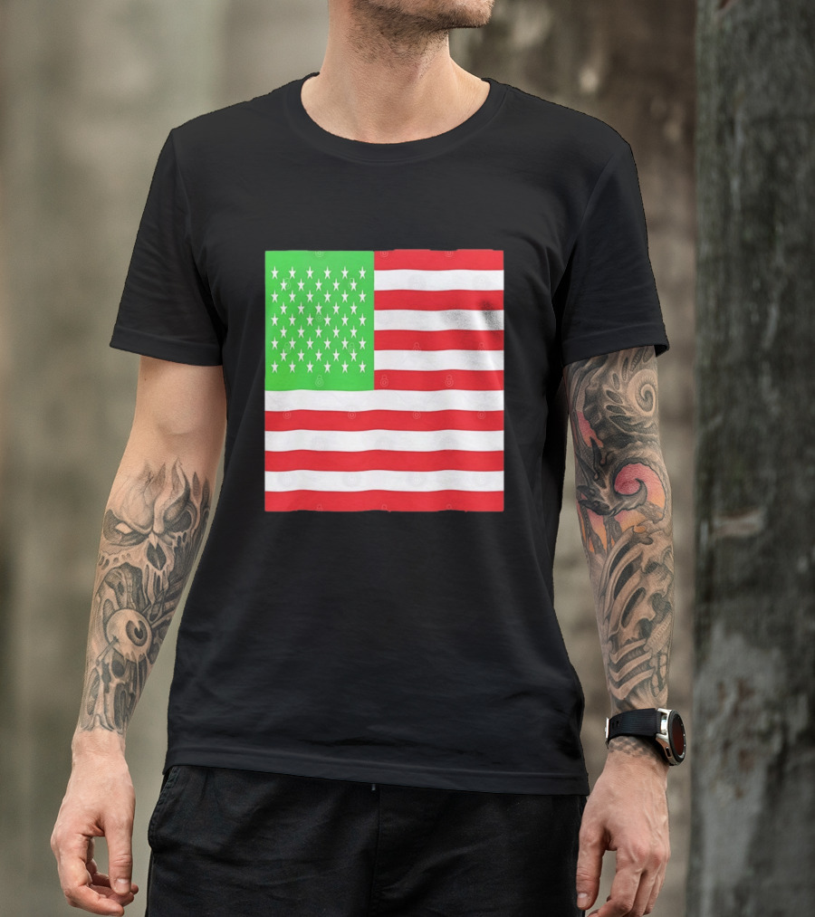 American Flag Green And Red Color Variant Stars And Stripes T-Shirt