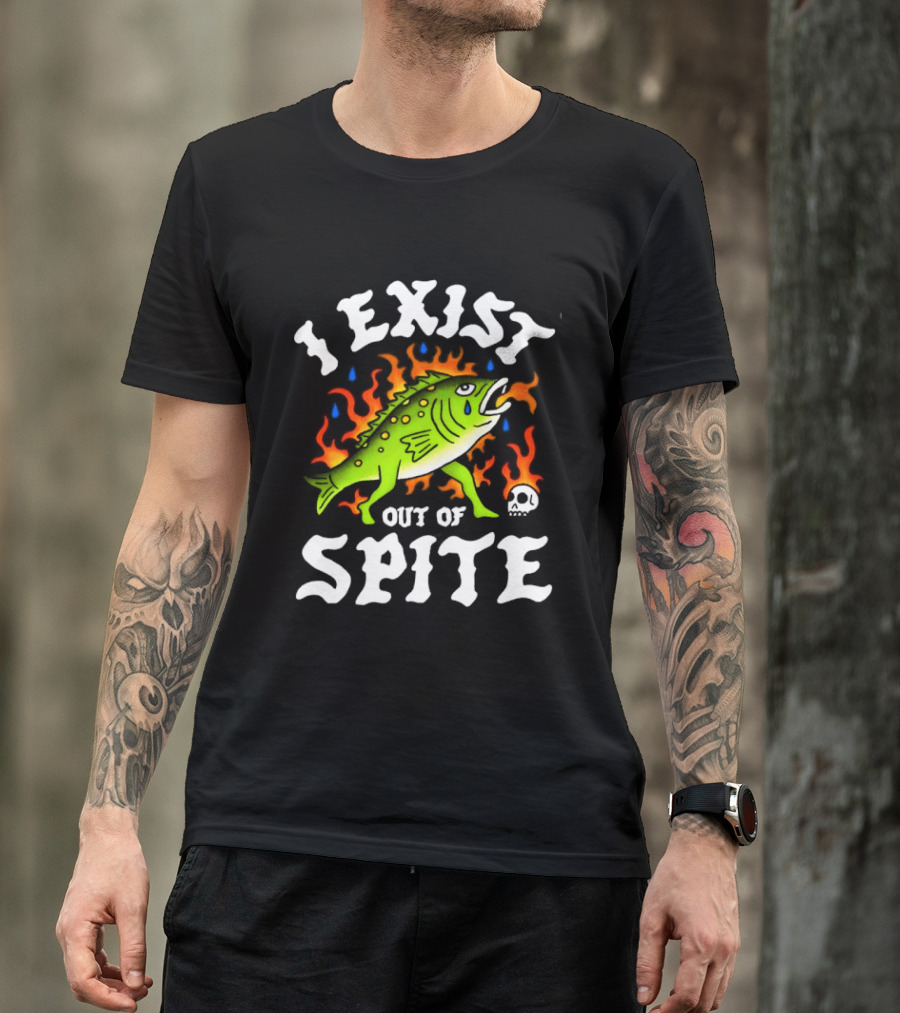 Bass Fish I Exist Out Of Spite Skull Fire Flames T-Shirt