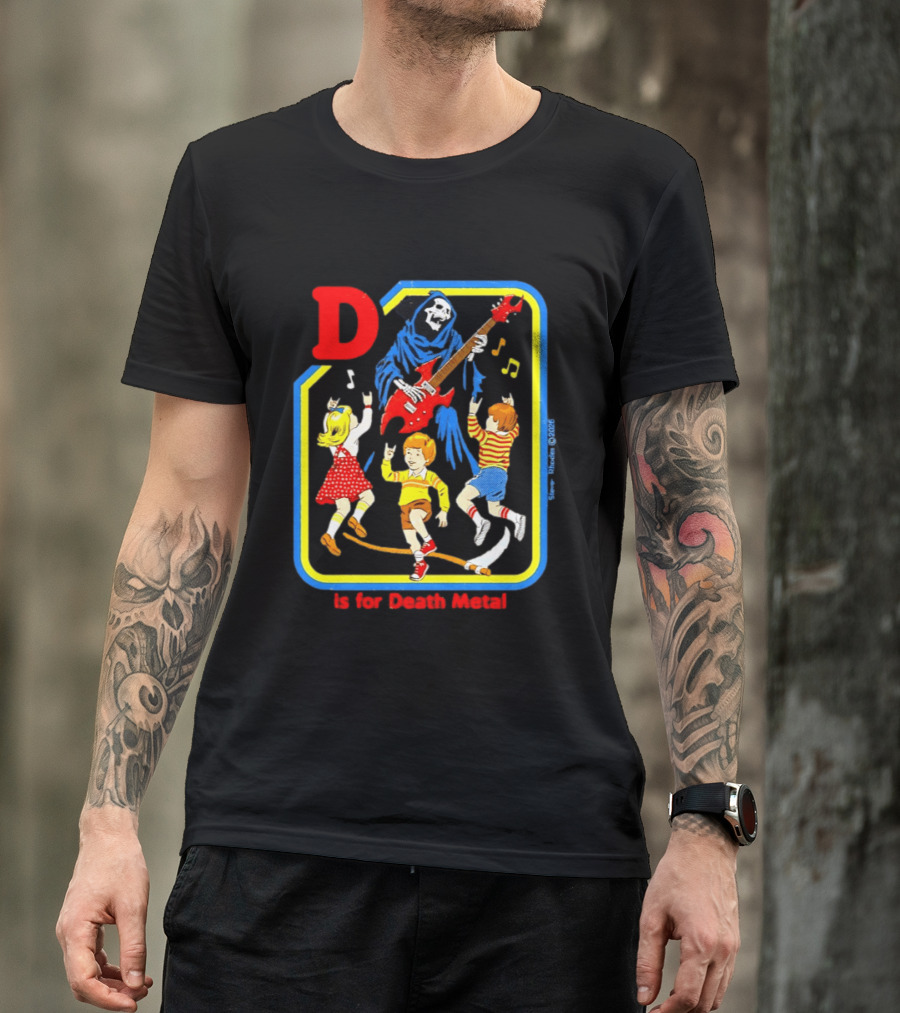 D Is For Death Metal Grim Reaper Kids Rocking Out With Electric Guitar T-Shirt