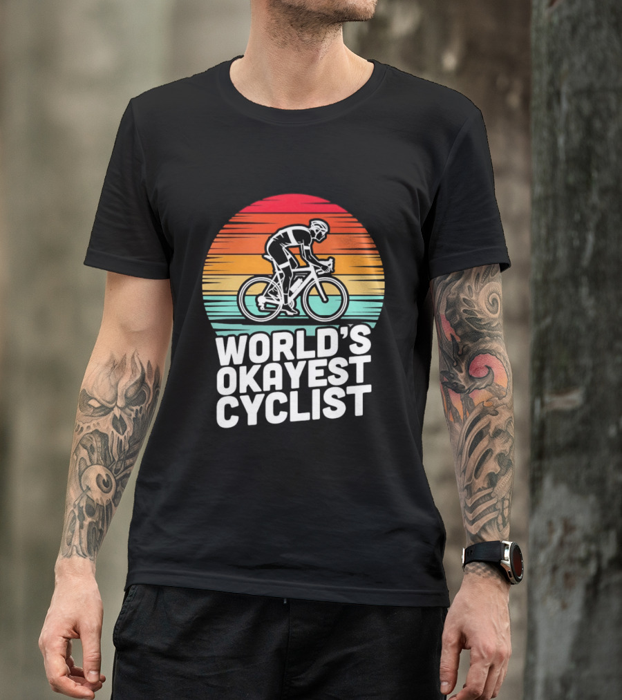World's Okayest Cyclist Sunset Bicycle T-Shirt