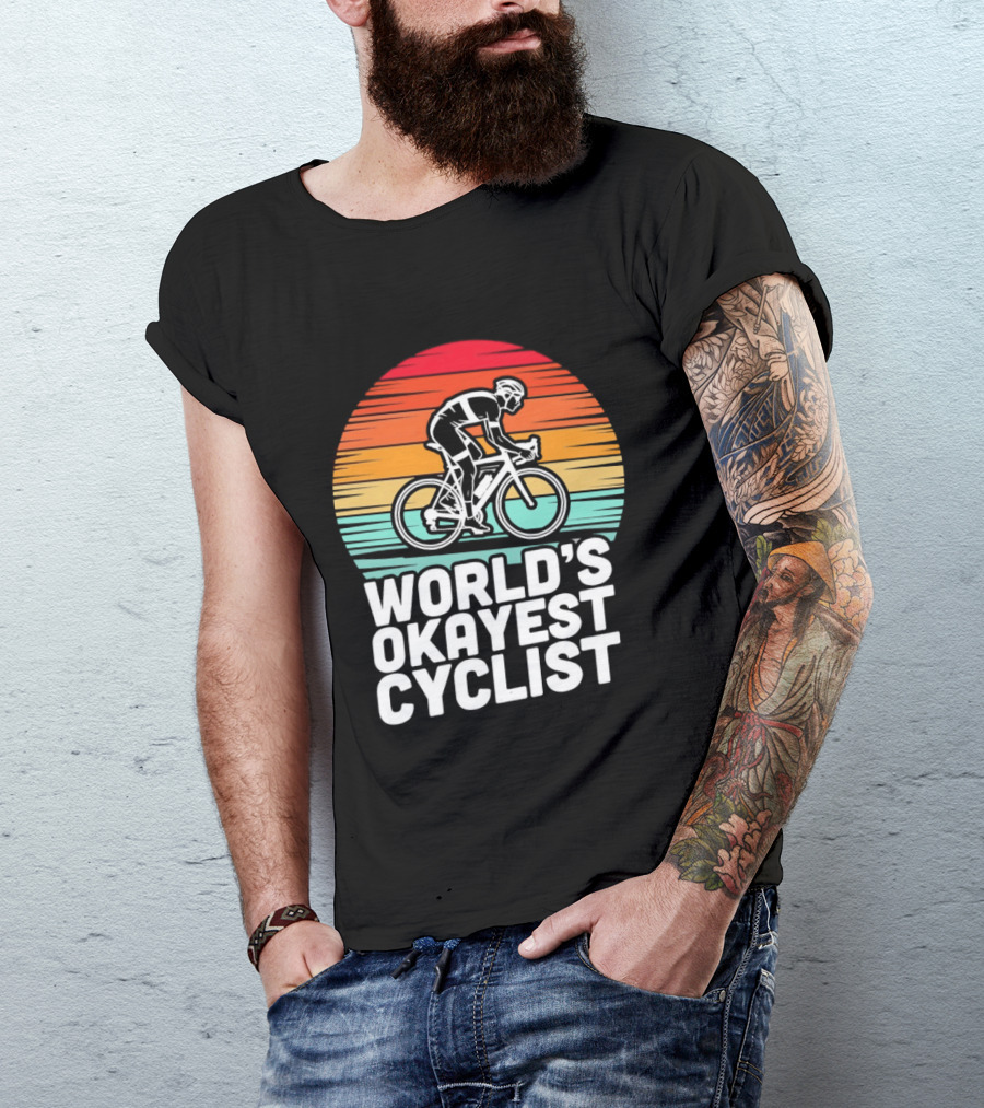 World's Okayest Cyclist Sunset Bicycle T-Shirt