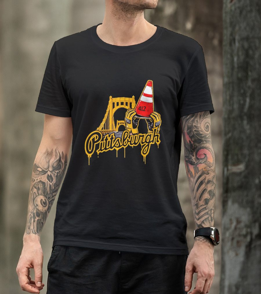 Pittsburgh 412 Construction Cone Bridge T-Shirt