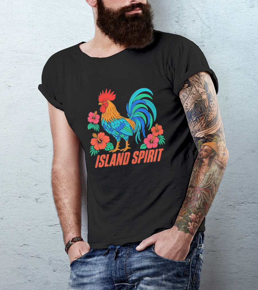 Island Spirit Rooster Hibiscus Flower Tropical Bird T-Shirt