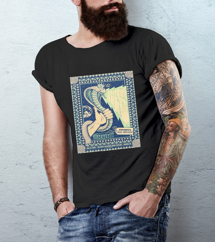 Primus Claypool Lennon Delirium Frog Brigade Tour June 22 2026 Walmart Arkansas Music Pavilion Rogers Cobra Hand T-Shirt