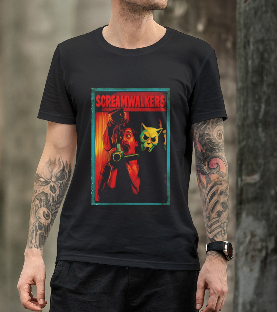 Screamwalkers Horror Movie With Camera And Masked Figure T-Shirt