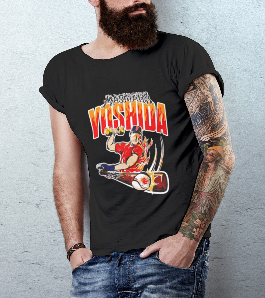 Masataka Yoshida Boston Red Sox MLB Flame Baseball T-Shirt