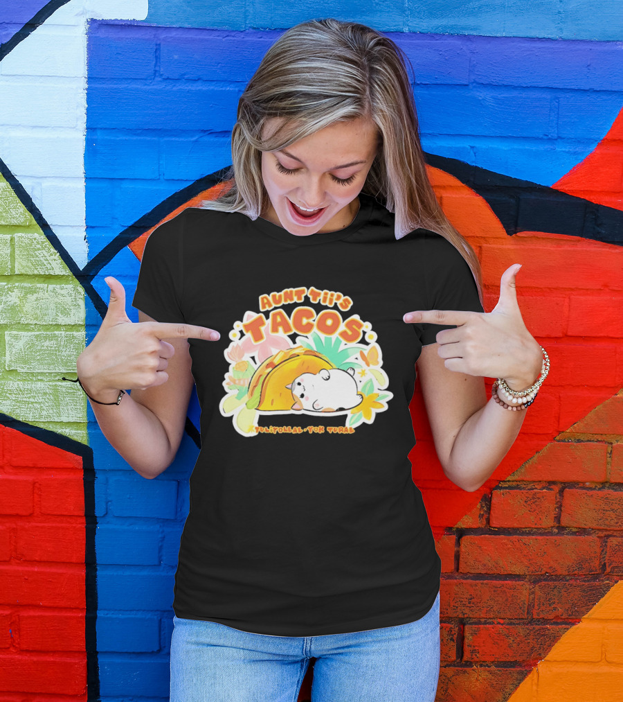 Aunt Tii's Tacos Cat Tulitollal Yok Tural Vibrant Fiesta Floral Burst T-Shirt