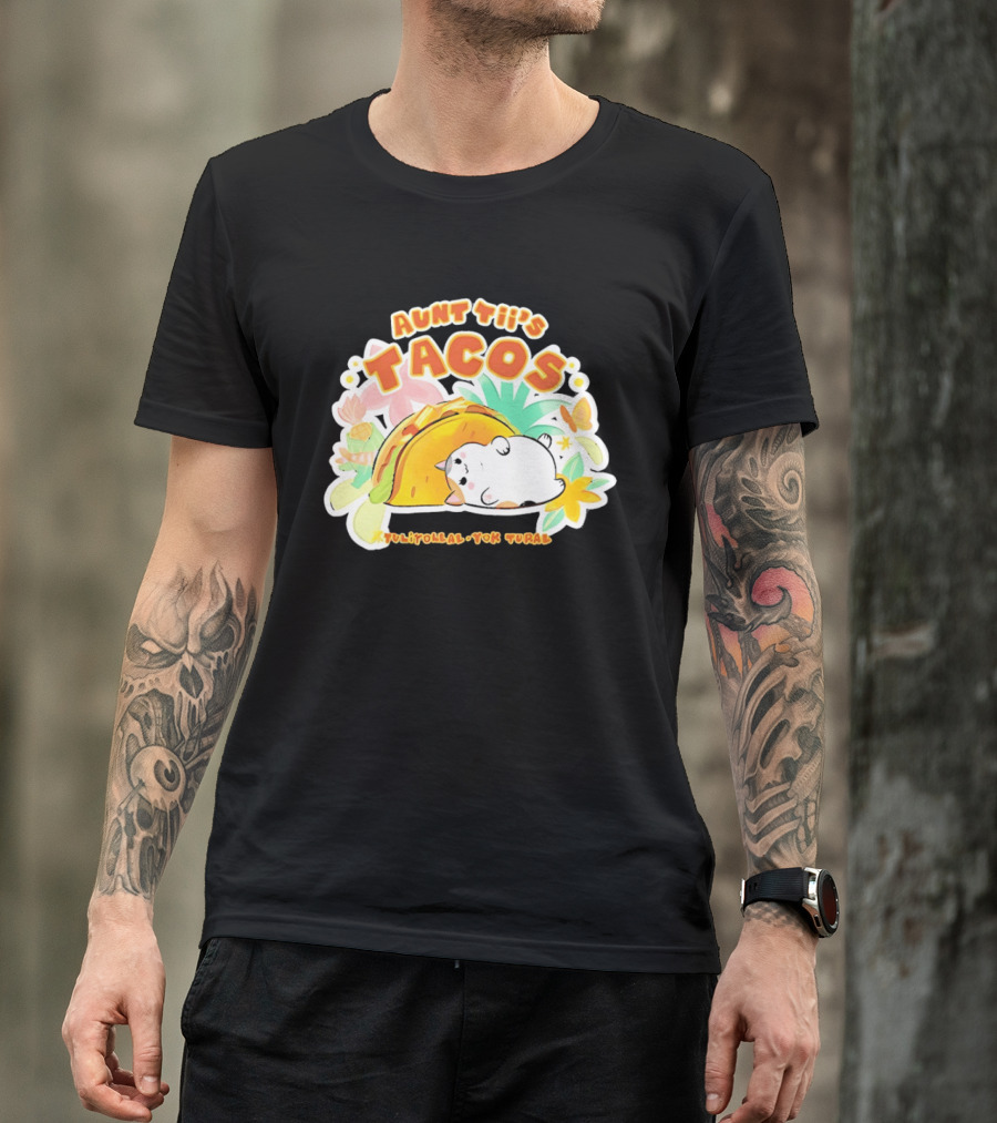 Aunt Tii's Tacos Cat Tulitollal Yok Tural Vibrant Fiesta Floral Burst T-Shirt