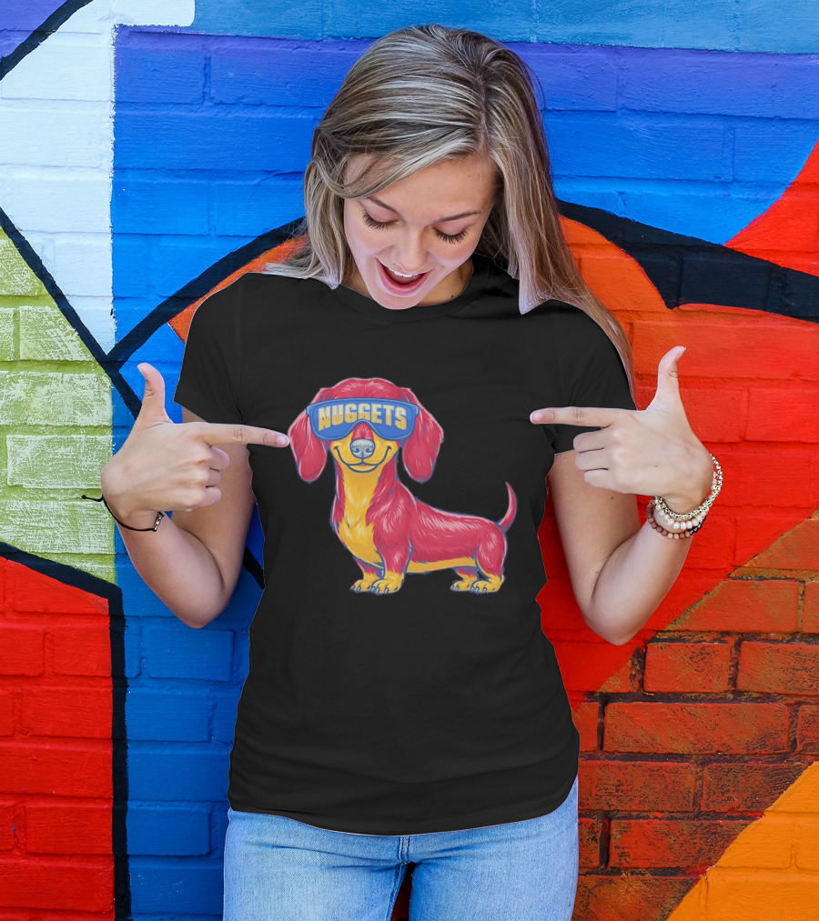 Denver Nuggets Dachshund Dog Wearing Oversized Glasses T-Shirt
